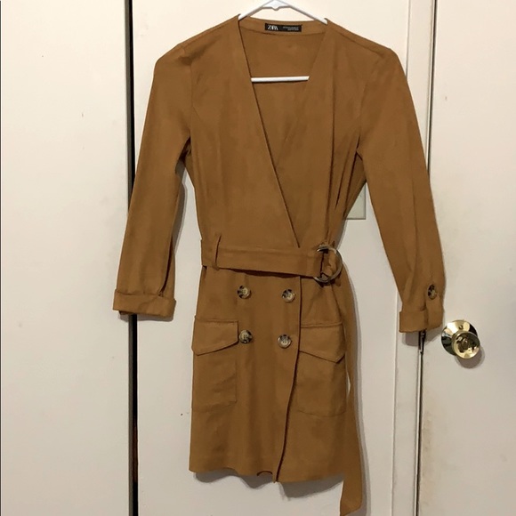 Zara Faux Suede Mustard Jumpsuit Dress size XS - Picture 1 of 4